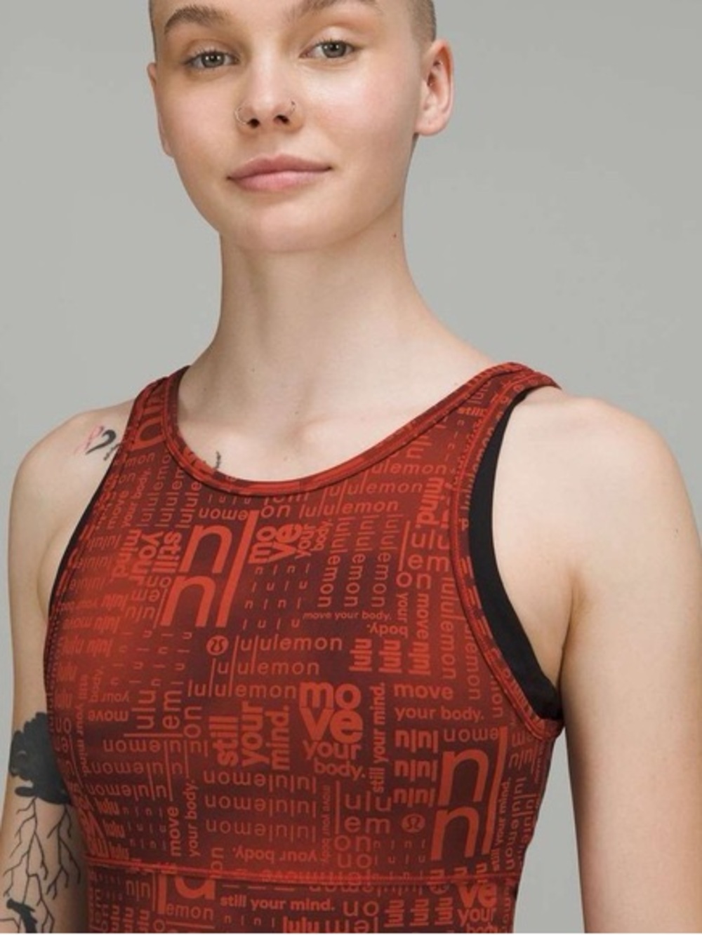 Lululemon Red Logo Print High Neck Sports Bra Tank | Size S